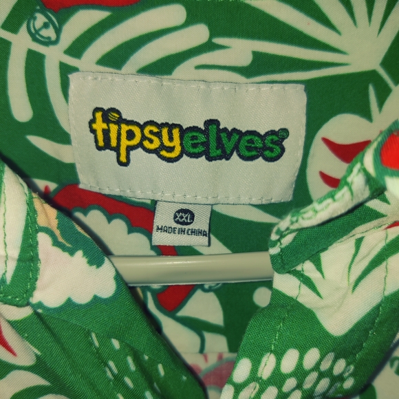 Tipsy Elves Green Santa Print Casual Button Down Shirt Size XXL - Picture 3 of 6
